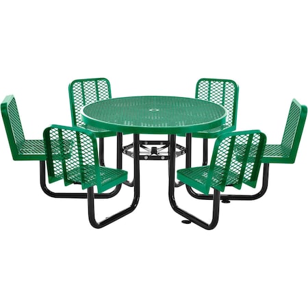 Global Industrial Round Carousel Picnic Table W/ 6 Seats, Green, Expanded Metal, 46 in 277590GN